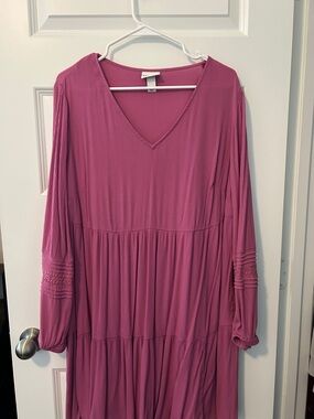 Ava & Viv Long-Sleeve Tiered V-Neck Dress in Rose